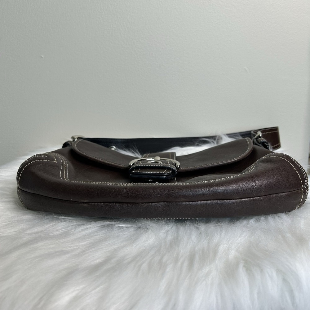 Coach Soho Buckle Flap Dark Brown Leather Shoulder Bag F10192 Good - Picture 5 of 11